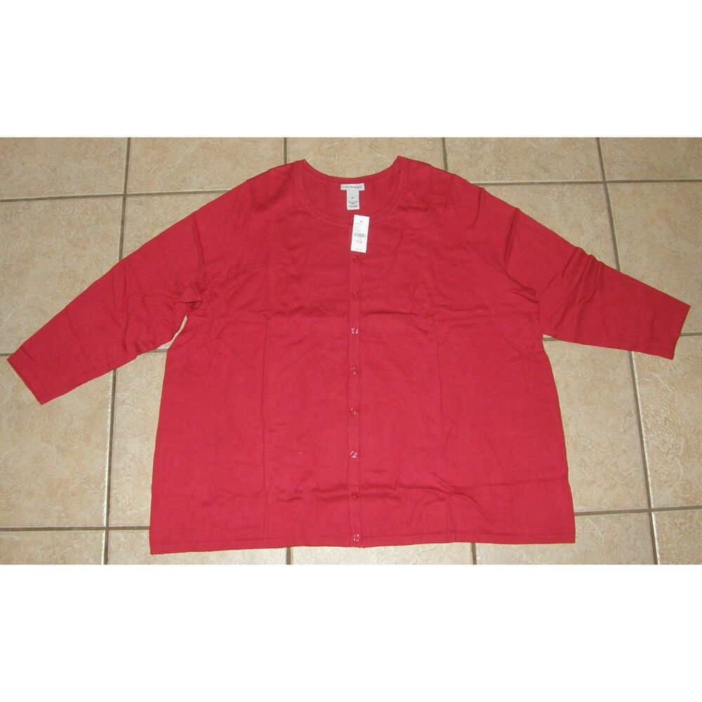CATHERINES Red Plus Sz 3X Stretchy Cotton Lightweight Cardigan Sweater NEW NWT
